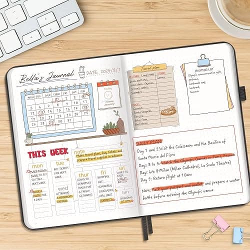 Lonely Oak Notizbuch A5 Hardcover Bullet Dotted Journal 120g/m²Dickes Premium Säurefreies Papier, 156 Seiten Journal mit Gummiband & Innentasche, 14,5 x 21,3 cm (Schwarz) thumbnail 2