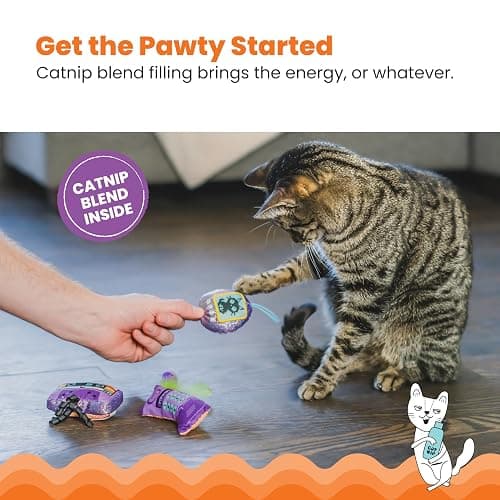 Catstages So Meowsome 90s Cat Toys, 3-Pack Catnip Plush Toys with Crinkle, Feathers & Dental Mesh, Multicolored thumbnail 4