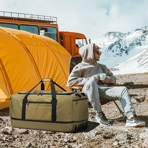 Laripwit Sac de Voyage Pliable à roulettes XXL 130-170L Extensible Sac de Sport avec roulettes 36'' Extra Large Sac à Bagages Souple avec Poignées Multiples, Marron thumbnail 2
