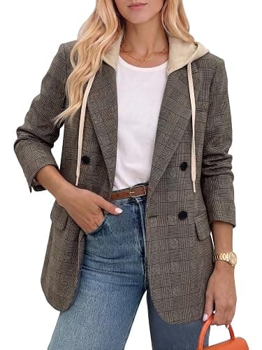 Mina Self 2026 Fall Women's Hooded Blazer Jacket Oversized Business Casual | Long,Double-Breasted,Full-Lined,Open Front,Long Sleeve, Lapel, Dressy Suits,Work Office Outfits With Pocket,Capsule Wardrobe - Image 1