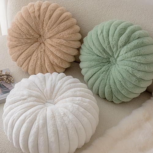 vctops Round Throw Pillow Soft Faux Fur Decorative Pillow Small Pumpkin Throw Pillow Cushion for Living Room Sofa Bed (Green,13.7" Diameter) thumbnail 7