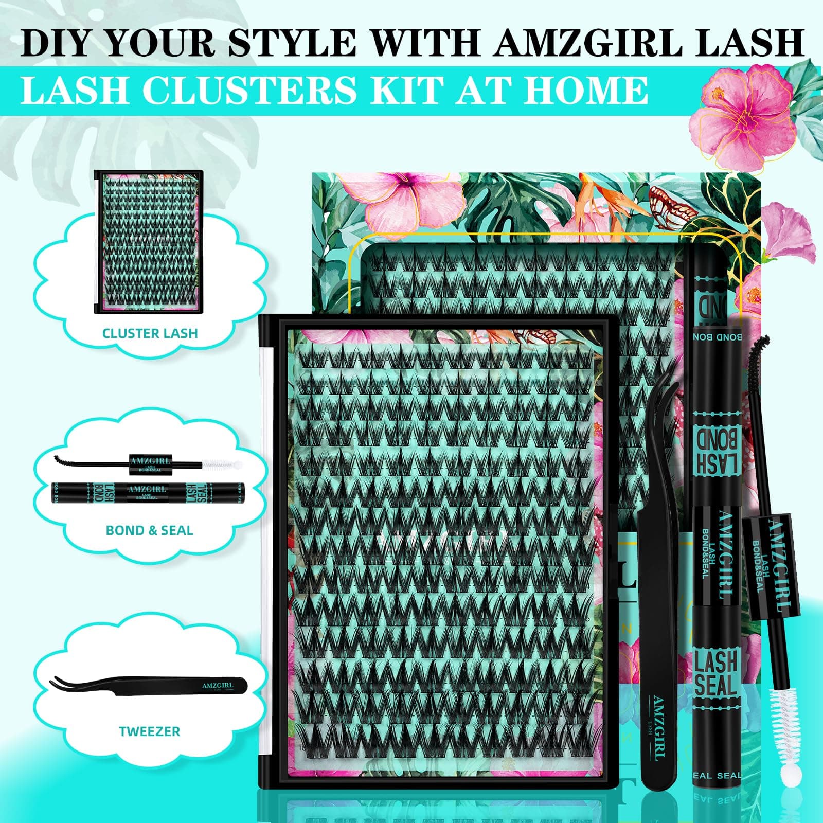 Lash Clusters Kit 140pcs Lash Extension Kit Manga Cluster Lashes Natural Look with Bond and Seal Waterproof,Tweezer with Wet Look Ultra-Thin Band Lashes(Puppy,C-10-18mm) thumbnail 2