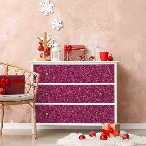 CHIHUT 15.7''x100'' Hot Pink Wallpaper Sparkly Glitter Wallpaper Stick and Peel for Bedroom Walls Self Adhesive Removable Pink Glitter Contact Paper for Cabinets Decorative Fabric Roll for Drawer thumbnail 5