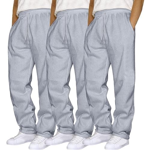 GOSEAGOTOFUN 3Pack Mens Sweatpants Baggy Open Bottom Casual Pants Elastic Waist Workout Athletic Joggers Pockets Sweat Pants - 02-grey - Medium - Image 1