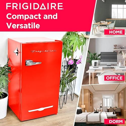 Frigidaire Retro Compact Fridge with Chiller, 3.2 cu ft Countertop Fridge with Built-In Bottle Opener, Compact Refrigerator for Office, Bedroom, Dorm Room or Cabin - 16.5" D x 19" W x 31" H (Red) thumbnail 5