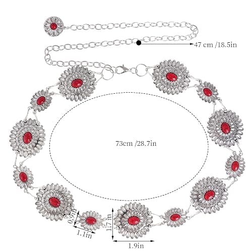 Topbuti Western Metal Oval Concho Chain Belt for Women Cowgirl Turquoise Waist Chain Belt for Dresses Jeans Western thumbnail 2