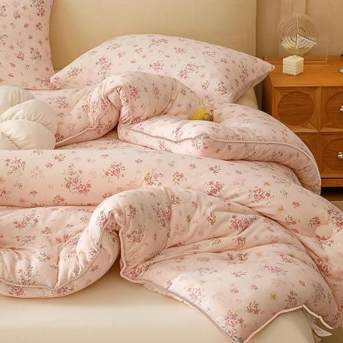 Doimier 3PCS Comforter Set Queen Size, Ultra Soft Marshmallow Fluffy Comforter Bed Sets, Cute Bedding Set for Kids Girls Teen, Microfiber Lightweight All Seasons Bedroom (Pink Petals) - Full/Queen - Pink Petals thumbnail 6