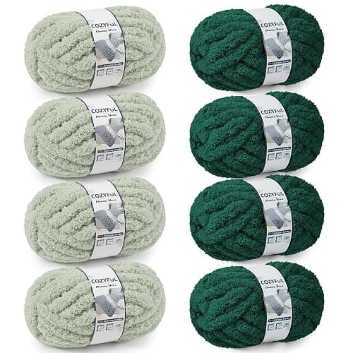 Cozyful Chunky Yarn for Hand Knitting - #10 Chunky Chenille Yarn, Jumbo Big Thick Chunky Yarns for Crocheting, Super Bulky Chunky Knit Blanket Yarns, 8 Skein (22yd, 8oz/Skein), Sage & Forest - Image 1