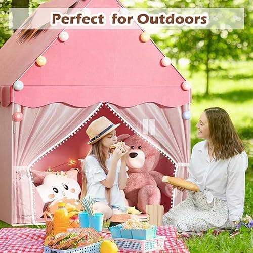 EagleStone Kids Play Tent with Star Light, Padded Mat,Toddler Tent Indoor,Playhouse for Toddlers, Boys, Girls, Neutral Color, Indoor Bed Tent Gift Toy (Pink) - Pink thumbnail 6