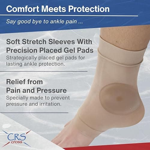 CRS Cross Ankle Malleolar Gel Sleeves. One Pair of Premium Padded Skate Socks to Cushion and Protect Ankle Bone for Figure Skating, Hockey, Inline, Roller, Skiing or Boots. (One Size Fits Most) thumbnail 2