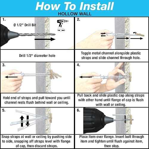 TOGGLER SNAPTOGGLE Heavy-Duty Drywall Toggle Bolt – 3/16"-24 UNC Zinc-Plated Anchor for Hollow Walls, Plaster & Tile – Holds 238 lbs in 1/2" Drywall, Easy Install – 10 Pack (with Bolts) thumbnail 4