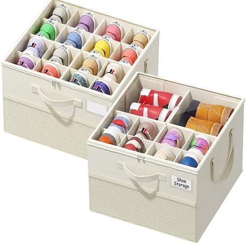Plus Size 2 Pack Shoe Organizer for Closet, Foldable Shoe Storage Box | 16–24 Pair Shoe Storage for Sneakers, Boots & Heels with Adjustable Dividers, Clear Cover & Space Saving Closet Storage - Image 1