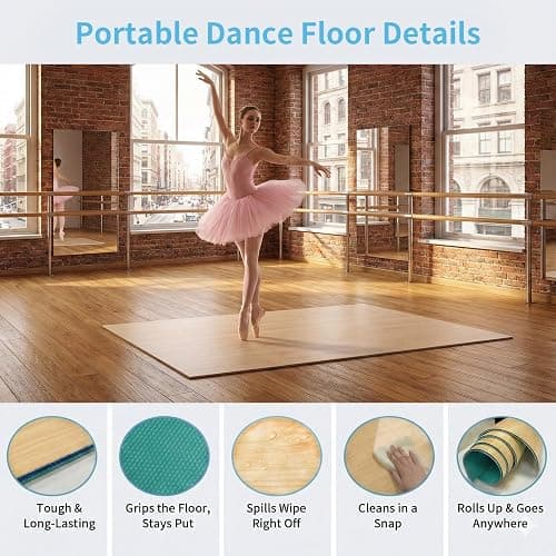 4x6Ft Portable Dance Floor Mat, 5mm Thick Marley Dance Floor | Natural Wood-Colored Vinyl, Shock-Absorbing, for Ballet, Jazz, and Pop Dance, Suitable for Home, Studio, or Practice thumbnail 7