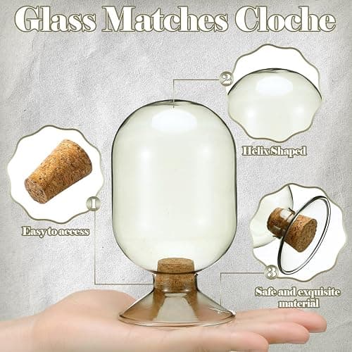 Teenyyou Smoke Grey Glass Match Cloche Holder Decorative Matches Jar Trendy Fireplace Display Decor, Not Include Sticks(5 x 2.87 Inch) thumbnail 3