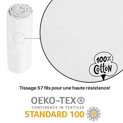 Lovely CASA - Drap Housse -Taille 90x190 cm Grand Bonnet 30 cm -100% Coton certifié Oeko-Tex - Couleur Blanc -Modèle Eden - Linge de Lit pour Maison - Doux et Confortable pour Nid Douillet thumbnail 3