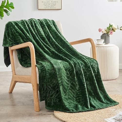 SOCHOW Super Soft Flannel Fleece Throw Blanket, Lightweight Cozy Warm Leaves Textured Plush Blanket for Bed Couch Sofa, 50 x 60 Inches, Olive Green thumbnail 2