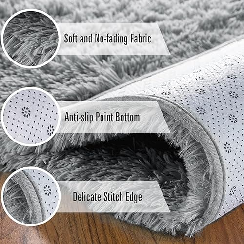 Andecor Soft Fluffy Bedroom Rugs, 4 x 6 Feet Indoor Shaggy Plush Area Rug for Boys Girls Kids Baby College Dorm Living Room Home Decor Floor Carpet, Grey - 4' x 6' (Rectangular) - Grey thumbnail 8