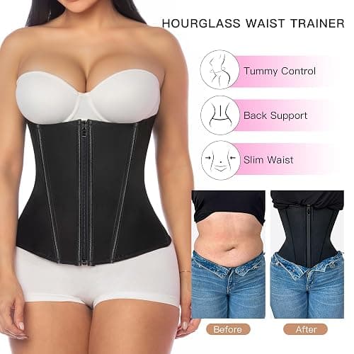 YIANNA Waist Trainer for Women Latex Underbust Tummy Control Waist Cincher Corset Hourglass Body Shaper Zipper and Hooks thumbnail 6