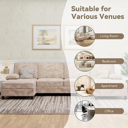 U-Shaped Sectional Couches for Living Room, 4 Seat Sofa with Double Chaise Lounges,Solid Wood Frame Sectional Sofa for Apartment,Beige thumbnail 7