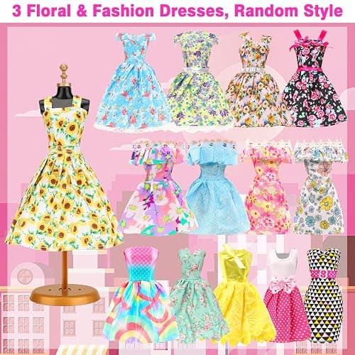 BARWA 11 Sets Doll Clothes Including 2 Sequins Dresses 5 Mermaid Floral Dresses 4 Casual Outfits Tops and Pants for 11.5 inch Girl Dolls thumbnail 4