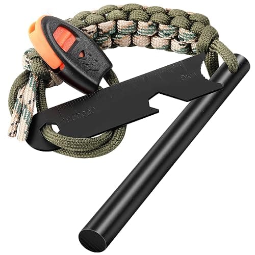 Clwryviduu Survival Fire Starter, 4 Inch Ferro Rod, Flint Fire Starters for Hiking and Camping, Flint and Steel Survival Tool with Paracord and Emerge - Image 1