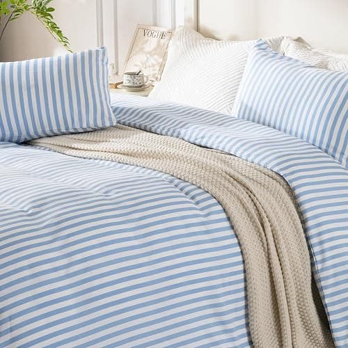 ROSE&RISY Blue Queen Duvet Cover Set, 3 Pieces Soft Bedding Queen Set, Breathable and Cooling,Includes 1 Duvet Cover, 2 Pillow Cases (Blue Stripe, Queen) thumbnail 6