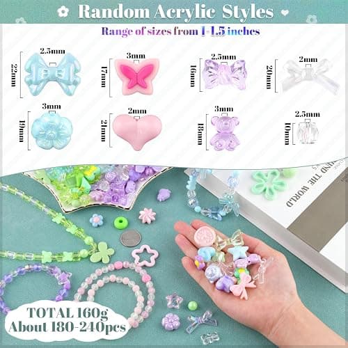 TINKRSTUFF Assorted 180-240PCS Acrylic Beads for Bracelet Making, Flower Bow Butterfly Candy GummyBear Aesthetic Bracelet Charms,Cute Beads for Jewelry Making DIY Necklace Keychain Phone Charm thumbnail 2
