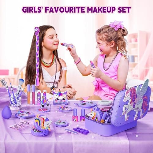 Beayuck Kids Makeup Kit for Girls - Girls Makeup Kit Toys, Real Washable Cosmetic Set with Storage Case, Kids Play Makeup Set for Christmas Birthday Gift 3 4 5 6 8 10 11 12+ Years Old, Purple thumbnail 2