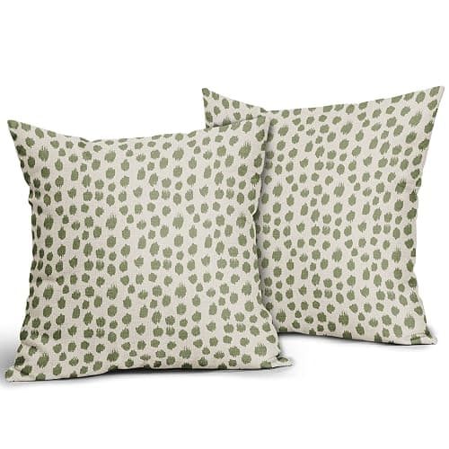 Sage Green Cream Pillow Covers 20x20 Set of 2 Boho Design Polka Dot Throw Pillows Modern Brush Strokes Print Decorative Outdoor Pillowcase Square Cushion Cover Linen Pillow Case for Sofa Couch Bed thumbnail 4