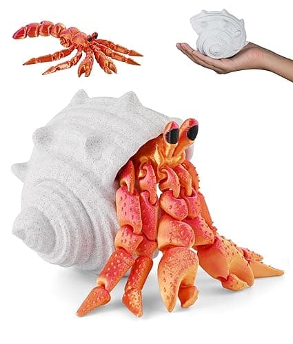 GemmiCho 3D Printed Animals, 3D Printed Toy, 7.8" Articulated Hermit Crab with Combinable Shell, Desktop Decor & Stress Relief Toy, Collectible Gift for Animal Enthusiasts (Red) - Image 1