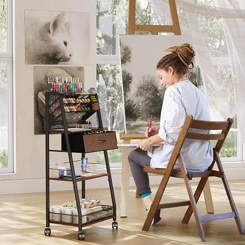 Homsorout 3 Tier Rolling Cart - Metal Utility Cart with Storage Drawer and Wheels, Versatile Art & Craft Organizer for Home, Office, or Studio - Ideal for Storing Brushes, Paints, and Supplies thumbnail 6