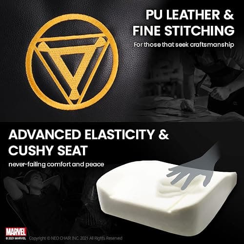 Marvel Avengers Gaming Chair Desk Office Computer Racing Chairs -Adults Gamer Ergonomic Game Reclining High Back Support Racer Leather (Iron Man) thumbnail 6
