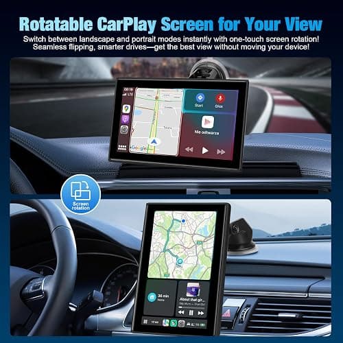 7" Portable Wireless CarPlay Screen for Car – Apple CarPlay & Android Auto, HD Touch Screen Car Stereo, Bluetooth, GPS Navigation, Voice Control, Plug-and-Play with FM/AUX/Mirror Link (Black) thumbnail 6
