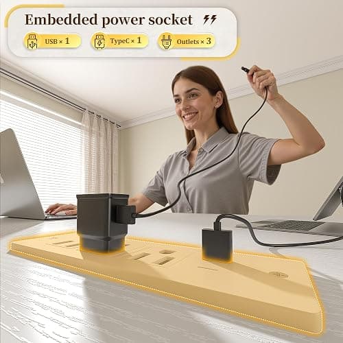 DurayLoly 40" Computer Desk with LED Strip, Gaming Desk with Drawers & Storage Bag, Office Desk with Power Outlets & Monitor Stand, Home Office Desks for Bedroom, Gaming Room, White thumbnail 7