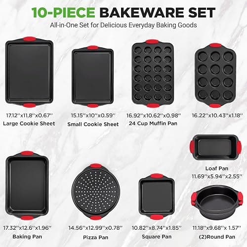 NutriChef 10-Piece Nonstick Kitchen Oven Baking Pans - Premium & Stylish Non-Stick Carbon Steel - Commercial Grade Restaurant Quality Metal Bakeware with Silicone Handles - Easy to Clean, NCSBS10S thumbnail 4