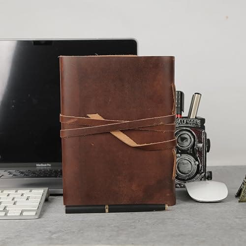 KomalC Dark Tan Leather Journal 7x5 | Handmade Vintage Notebook with Unlined Pages | Rustic Cotton Paper | Antique-Style Travel Diary & Sketchbook for Men & Women thumbnail 6