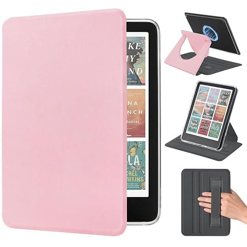 Vane Oak Magnetic Rotating Stand Case for 7'' Kindle Paperwhite & Colorsoft | Magnetic Detachable, Adjustable Stand, Auto Wake/Sleep, Clear PC Case, Soft TPU Edge, Hand Strap, Anti-Slip Grooves, Pink - Image 1