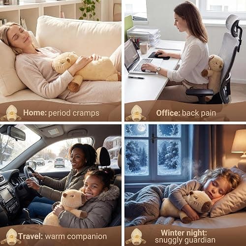 Capybara Heating Pad for Period Cramps,Menstrual Pain Relief,Cute Stuffed Animal Electric Heating Pad Plush,USB Powered Heated Plush Toy,Portable Warm Cushion Gift for Women Teen Girls Christmas,Brown thumbnail 3