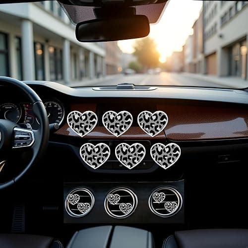 6 Pcs Heart Air Vent Clips, Cute Heart Cars Air Fresheners Vents Clips Funny Cars Diffuser Vent Clips Car Interior Decor Charm Cute Car Accessories Decoration for Women Automotive (Leopard Texture) thumbnail 5