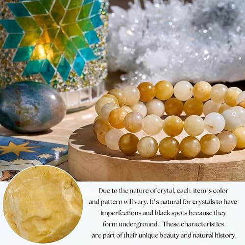 Bivei Natural Gemstone Semi Precious Healing Crystals Handmade Stretchy Round Beads Bracelet,Stocking Stuffers for Women Enhance Positive Energy thumbnail 5