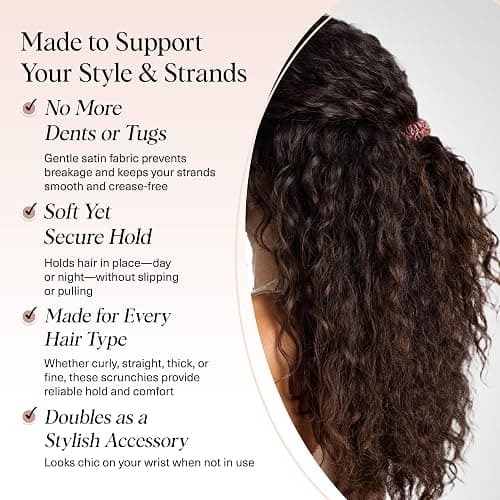 Kitsch Satin Scrunchies for Women - No Crease Hair Ties for Girls | Scrunchies For All Hair Types and Textures, Perfect for Day or Night | Ideal Gifts for Women - 6 Pcs, Terracotta thumbnail 4