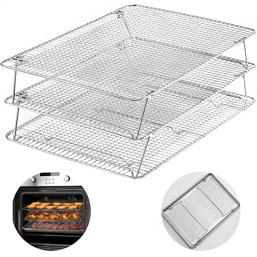 Stainless Steel Stackable Cooling Rack for Baking, 3 Tier 12”x 16.5”,Oven & Dishwasher Salf and Fit Half Sheet,Wire Cooling Racks for Cookie, Pizza, Cake - Image 1