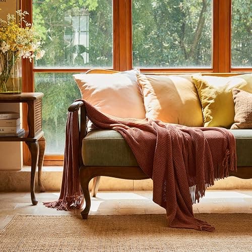 lifein Throw Blanket for Couch, Soft Boho Bed Throw,Cozy Burnt Orange Chenille Knitted Small Spring Lightweight Throw(Rust,50 * 60") thumbnail 2