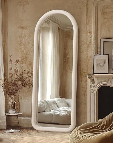 Delma Arched Full Length Mirror, Free Standing Floor Flannel Frame Mirror for Leaning or Hanging, Soft Touch Bedroom & Living Room Decor, Cream White thumbnail 9
