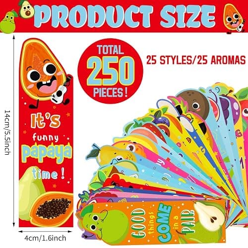 Fainne 250 Pcs Scented Bookmarks Kids Bulk Scratch and Sniff Bookmarks Fun Fruit Food Assorted Educational Bookmark for Students Teens Reader 25 Styles, 25 Scents thumbnail 3