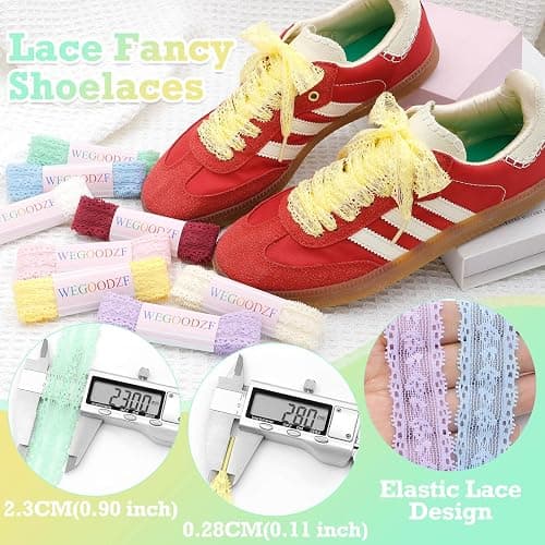 WEGOODZF Flat Lace Shoelaces for Women: 2 Pairs 2.3 CM Wide Lacy Fancy Shoe Laces thumbnail 3