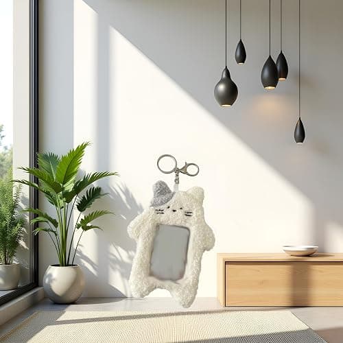 White Cartoon Plush Photocard Holder with Keychain Pendant Kawaii Cat Cute Card Sleeve Student Photocard Holder Photocard Keychain Card Cases Card and ID Cases，Identification Badges and Supplies thumbnail 3