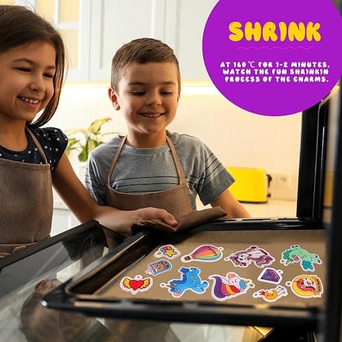 89PC DIY Unicorn Shrink Plastic Art Kit - 46 Pre-Cut Shapes, 12 Markers & Accessories - Make Charms, Keychains & Tags - No-Mess Craft for Kids - Birthday Gift with Shrinky Plastic Sheets thumbnail 6