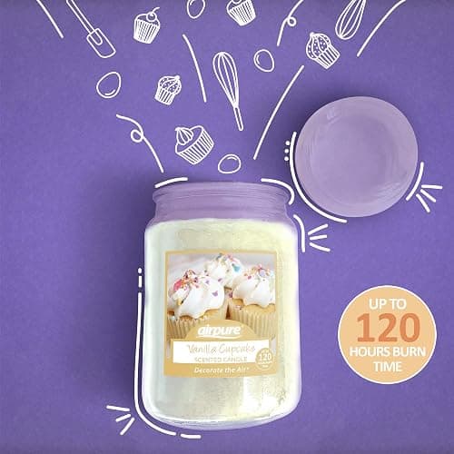 AIRPURE Large Candle Scented, Vanilla Cupcake Fragrance, 18oz Jar, 120 Hour Ornamental Candles, Fill The Room with a Warm and Homey Fragrance, for The Bedroom, Bathroom, Family Room of Office thumbnail 5