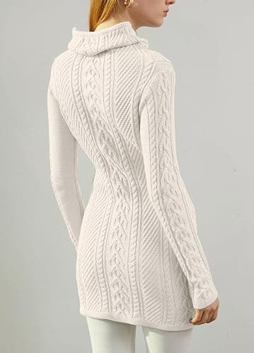 v28 Women Polo Neck Long Slim Fitted Dress Bodycon Turtleneck Cable Knit Sweater thumbnail 2